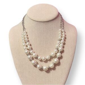⭐️3/$25⭐️ Double Strand Pearl And Silver Bead Necklace